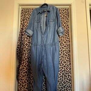 New York & Company Blue Denim Jumpsuit